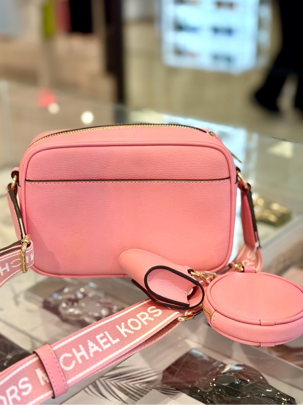 Michael Kors Pink Leather Crossbody Bag with Coin Case and Snap Pouch Carnation - Picture 9 of 14